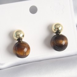 Pirinç Gold Renk Kaplan Gözü Boncuk Model Kadın Küpe