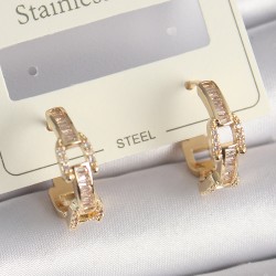 Pirinç Gold Renk Zirkon Taşlı Zincir Model Kadın Küpe