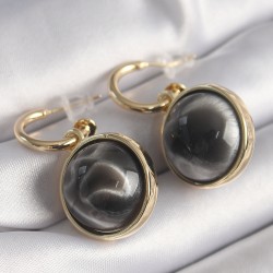 Pirinç Gold Renk Oniks Doğal Taşlı Vintage Kadın Küpe
