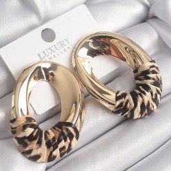Pirinç Gold Renk Leopar Desen Halka Model Vintage Kadın Küpe