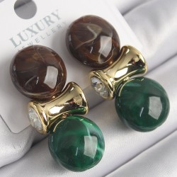 Pirinç Gold Renk Zirkon Taşlı Kahverengi Yeşil Doğal Vintage Kadın Küpe
