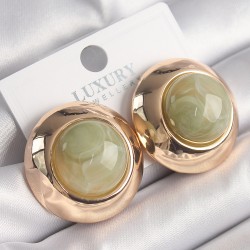 Pirinç Gold Renk Su Yeşili Doğal Taş Vintage Kadın Küpe