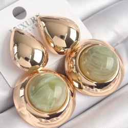 Pirinç Gold Renk Damla Model Su Yeşili Doğal Taşlı Vintage Kadın Küpe