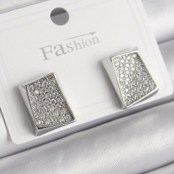 Pirinç Gümüş Renk Zirkon Taşlı Plaka Model Kadın Küpe