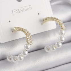 Pirinç Gold Renk İncili Zirkon Taşlı Halka Model Kadın Küpe