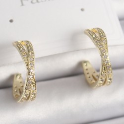 Pirinç Gold Renk Zirkon Taşlı Sarmal Halka Model Kadın Küpe