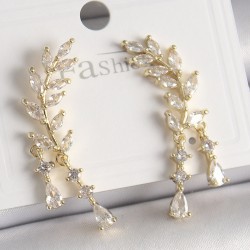 Pirinç Gold Renk Zirkon Taşlı Başak Model Kadın Küpe