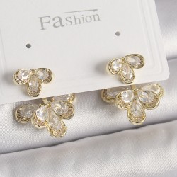 Pirinç Gold Renk Zirkon Taşlı Damla Model Kadın Küpe
