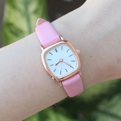 Pembe Renk Deri Kordonlu Rose Metal Kasa Kadın Saat