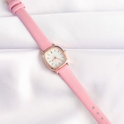 Pembe Renk Deri Kordonlu Rose Metal Kasa Kadın Saat