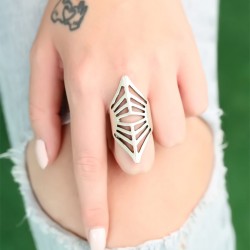 Metal Eskitme Gümüş Renk Otantik Ayarlamalı Kadın Yüzük