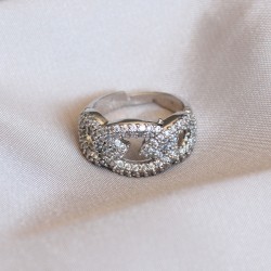 Silver Renk Zirkon Taşlı Ayarlamalı Yüzük