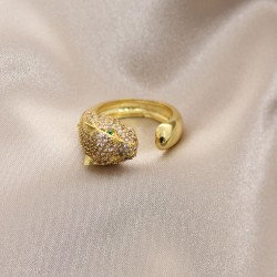 Yeni Sezon Gold Renk Taşlı Yeşil Gözlü Kaplan Yüzük