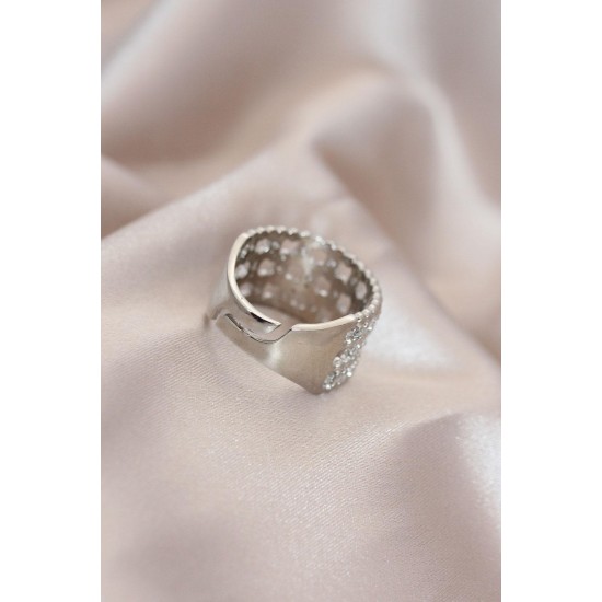 Ayarlamalı Silver Renk Metal Zirkon Taşlı Yüzük Ayarlamalı Silver Renk Metal Zirkon Taşlı Yüzük
