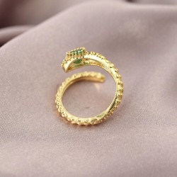 Gold Renk Metal Yeşil Gözlü Yılan Desen Kadın Yüzük