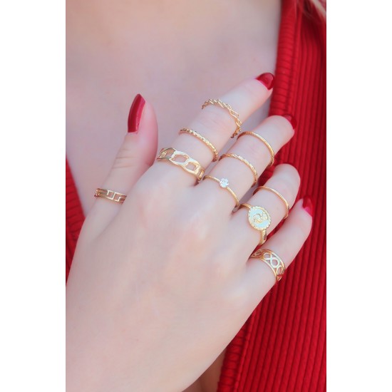 Gold Renk Kadın Yüzük Kombini Gold Renk Kadın Yüzük Kombini