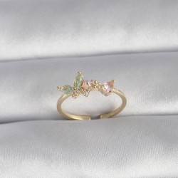 Pirinç Gold Renk Zirkon Taşı Kelebek Model Kadın Yüzük