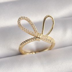 Gold Renk Zirkon Taşlı Düğüm Model Kadın Yüzük