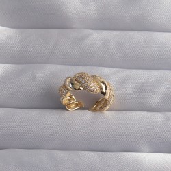Pirinç Ayarlamalı Gold Renk Zirkon Taşlı Burgu Yüzük