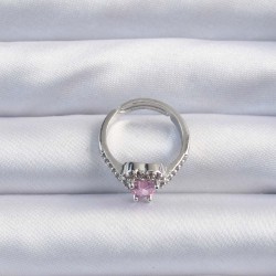 Pirinç Gümüş Renk Pembe Zirkon Taşlı Charm Model Ayarlanabilir Yüzük