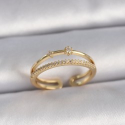 Pirinç Gold Renk Ayarlanabilir Zirkon Taşlı Kadın Yüzük