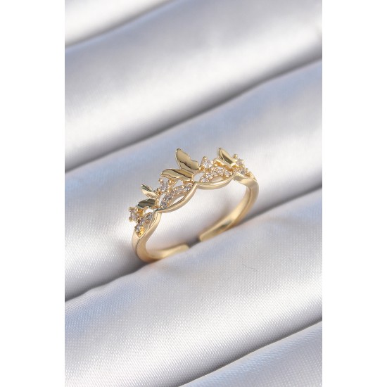 Pirinç Gold Renk Zirkon Taşlı Kelebek Model Kadın Yüzük Pirinç Gold Renk Zirkon Taşlı Kelebek Model Kadın Yüzük