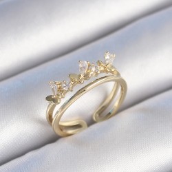 Pirinç Gold Renk Zirkon Taşlı Kelebek Model Kadın Yüzük