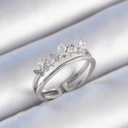 Pirinç Gümüş Renk Zirkon Taşlı Kelebek Model Kadın Yüzük
