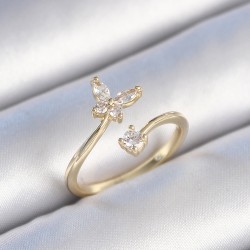 Pirinç Gold Renk Zirkon Taşlı Kelebek Model Kadın Yüzük