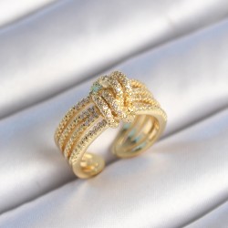 Pirinç Gold Renk Zirkon Taşlı Düğüm Model Kadın Yüzük