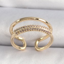 Pirinç Gold Renk Zirkon Taşlı Kadın Yüzük