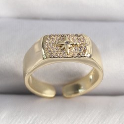 Pirinç Gold Renk Zirkon Taşlı Kutup Yıldız İşleme Kadın Yüzük