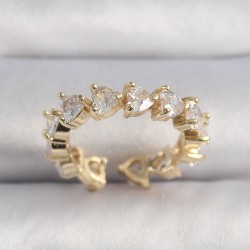 Pirinç Gold Renk Kalp Zirkon Taşlı VIP Seri Kadın Yüzük