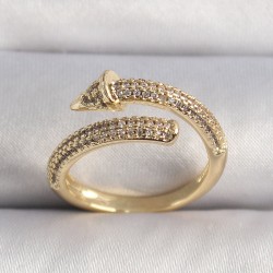 Pirinç Gold Renk Zirkon Taşlı Çivi Model VIP Seri Kadın Yüzük