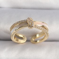 Pirinç Gold Renk Zirkon Taşlı Düğüm Model VIP Seri Kadın Yüzük