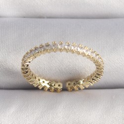 Pirinç Gold Renk Zirkon Taşlı Su Yolu Model VIP Seri Kadın Yüzük
