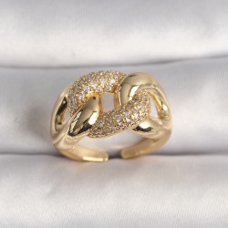 Pirinç Gold Renk Ayarlanabilir Zirkon Taşlı Zincir Model Kadın Yüzük