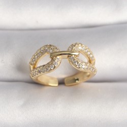 Pirinç Gold Renk Ayarlanabilir Zirkon Taşlı Kadın Yüzük