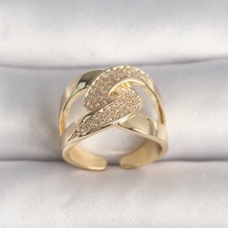 Pirinç Gold Renk Ayarlanabilir Zirkon Taşlı Kadın Yüzük