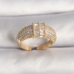 Pirinç Gold Renk Ayarlanabilir Baget Zirkon Taşlı Kadın Yüzük