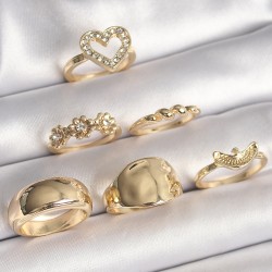 Pirinç Gold Renk Zirkon Taşlı Kalp Figür Kuş Detay 6'Lı Kadın Küpe Seti