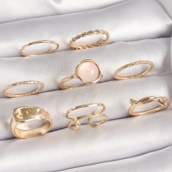 Pirinç Gold Renk Pembe Mineli Kemer Model Kadın Yüzük Kombini