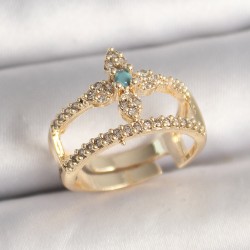 Pirinç Gold Renk Zirkon Taşlı Ayarlanabilir Model Kadın Yüzük