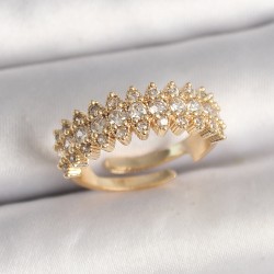 Pirinç Gold Renk Zirkon Taşlı Ayarlanabilir Model Kadın Yüzük