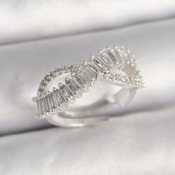 Pirinç Gümüş Renk Su Yolu Zirkon Taşlı Sonsuzluk Model Ayarlanabilir Kadın Yüzük