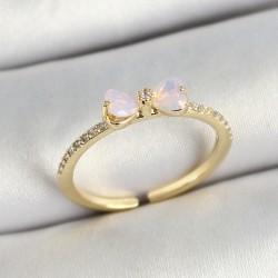 Pirinç Fiyonk Figürlü Zirkon Taşlı Gold Renk Ayarlanabilir Kadın Yüzük