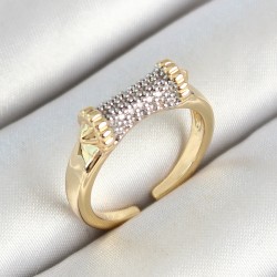 Pirinç Makara Figürlü Zirkon Taşlı Gold Renk Ayarlanabilir Kadın Yüzük