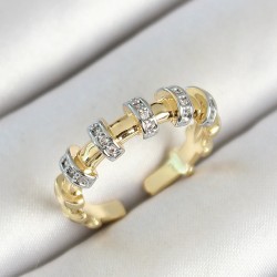 Pirinç Sıralı Daire Figürlü Zirkon Taşlı Gold Renk Ayarlanabilir Kadın Yüzük
