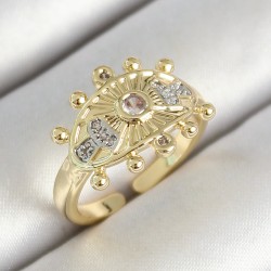 Pirinç Göz Figürlü Zirkon Taşlı Gold Renk Ayarlanabilir Kadın Yüzük