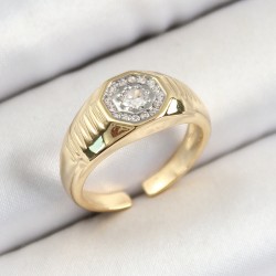 Pirinç Zirkon Taşlı Sekizgen Model Gold Renk Kadın Yüzük